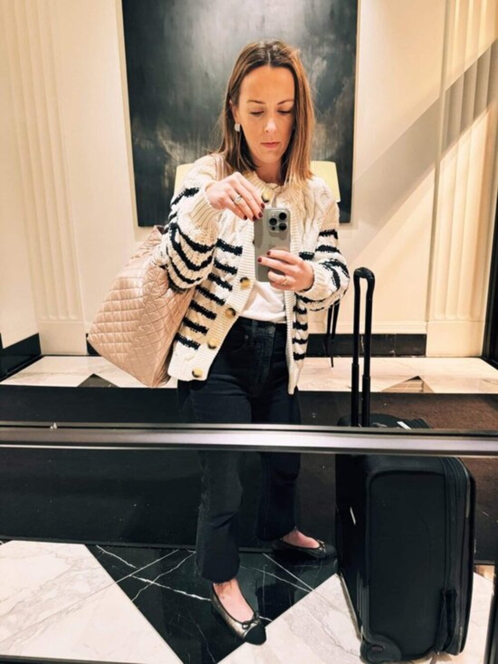 Sezane Sean‎ Cardigan Navy Ecru Striped Size Small Cotton Wool Cable Knit - Picture 11 of 16